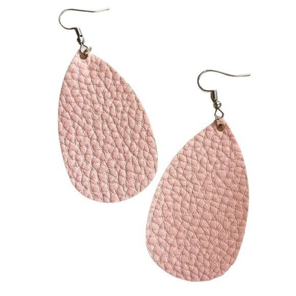 Teardrop Faux Leather Hook Dangle Earrings in Peach New - Picture 1 of 4